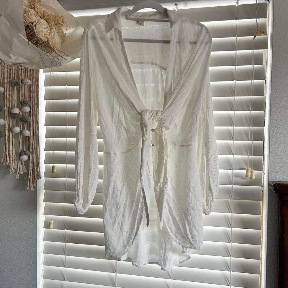 Surf Gypsy White Textured Tie Front Beach Cover Up Size Medium